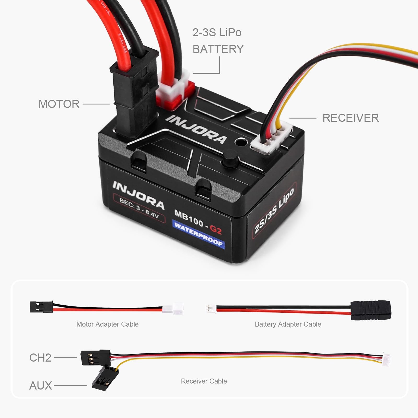 INJORA MB100 G2 Contrôleur ESC Etanche à Balais 40A pour TRX4M SCX24,V3