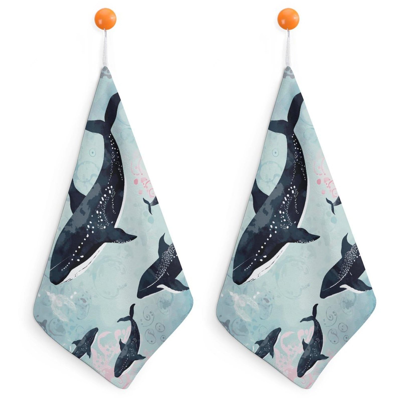 LDGSUPH Whale Hand Towels Fashion Hand Face Towel with Hanging Strap Absorbent Soft Decorative Towel Fade Resistant Cozy Face Cloths for Kitchen Gym Bathroom Towels 2PCS
