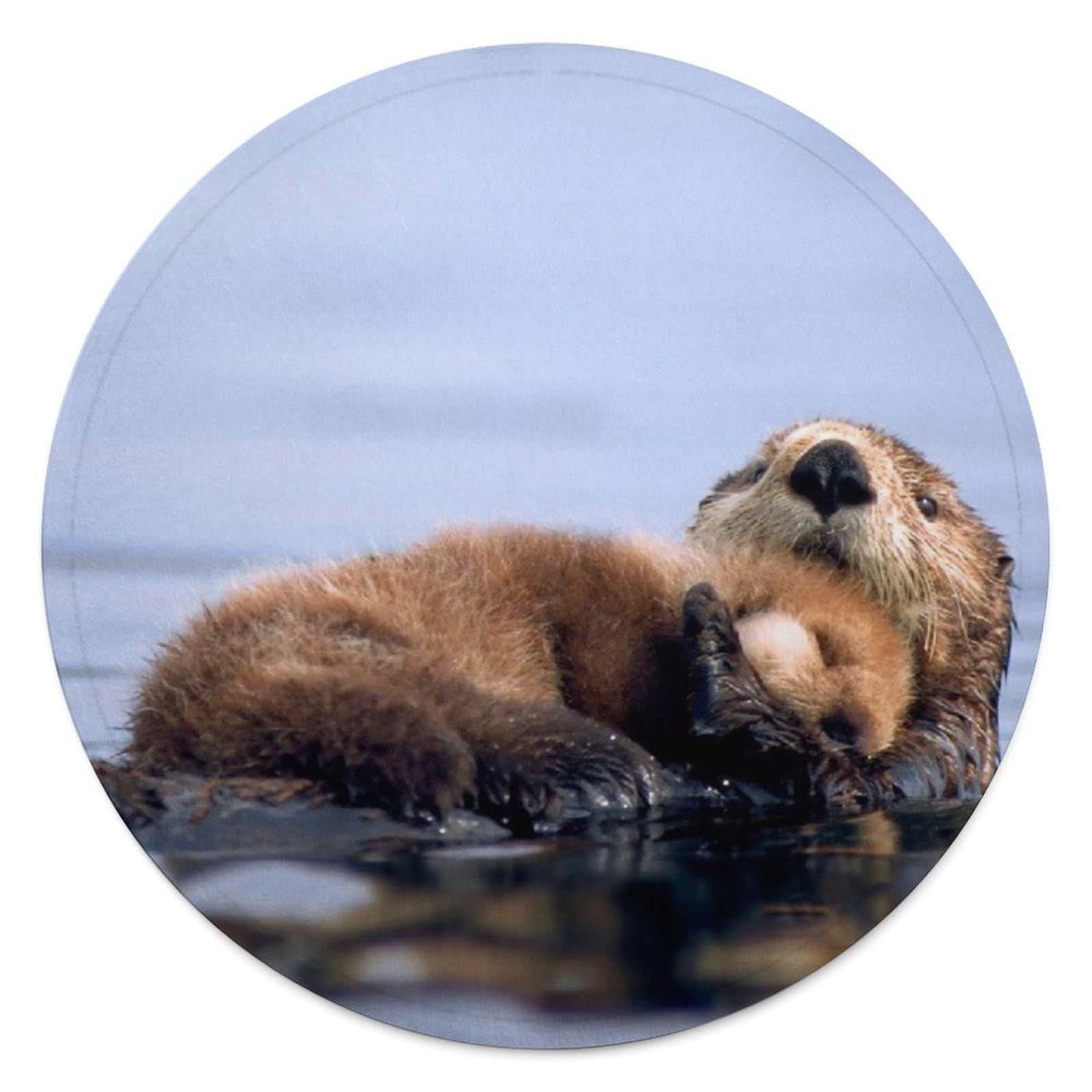 FekiLoot Lazy And Relaxing Otter Round Flannel Throw Blanket, 59.1 Inch Diameter Single Sided Printed Fleece Blanket, Multipurpose Foldable Decor Cover for Couch Office Camping Home Furnishing