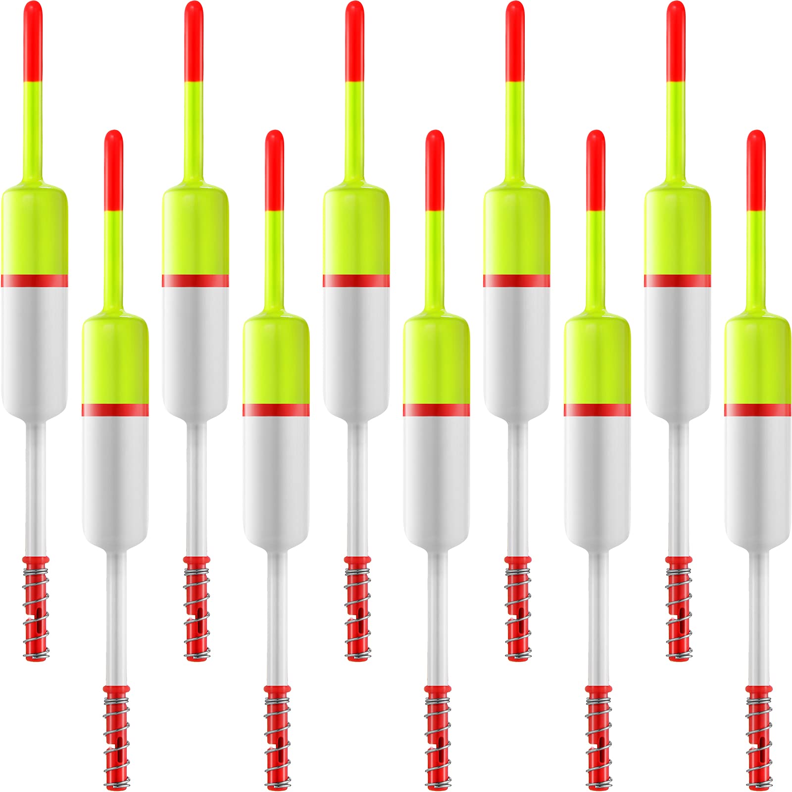 10 Pieces Fishing Bobbers Fishing Floats and Bobbers Fishing Floaters Crappie Bobbers Spring Slip Bobbers Fishing Float Accessories for Fishing (White and Yellow,1.7 Inch)