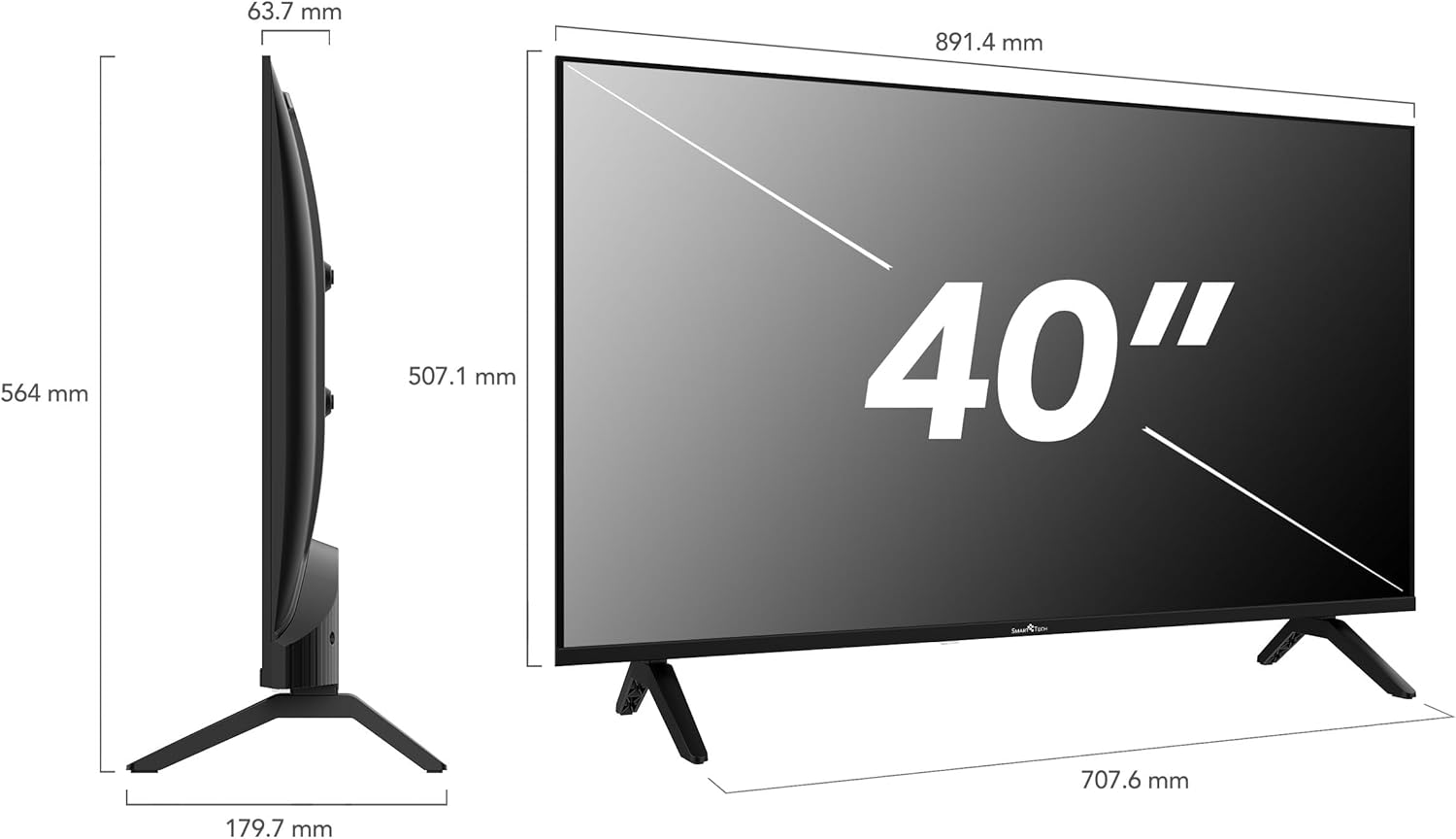Smart Tech 40FN01K TV with stand attached
