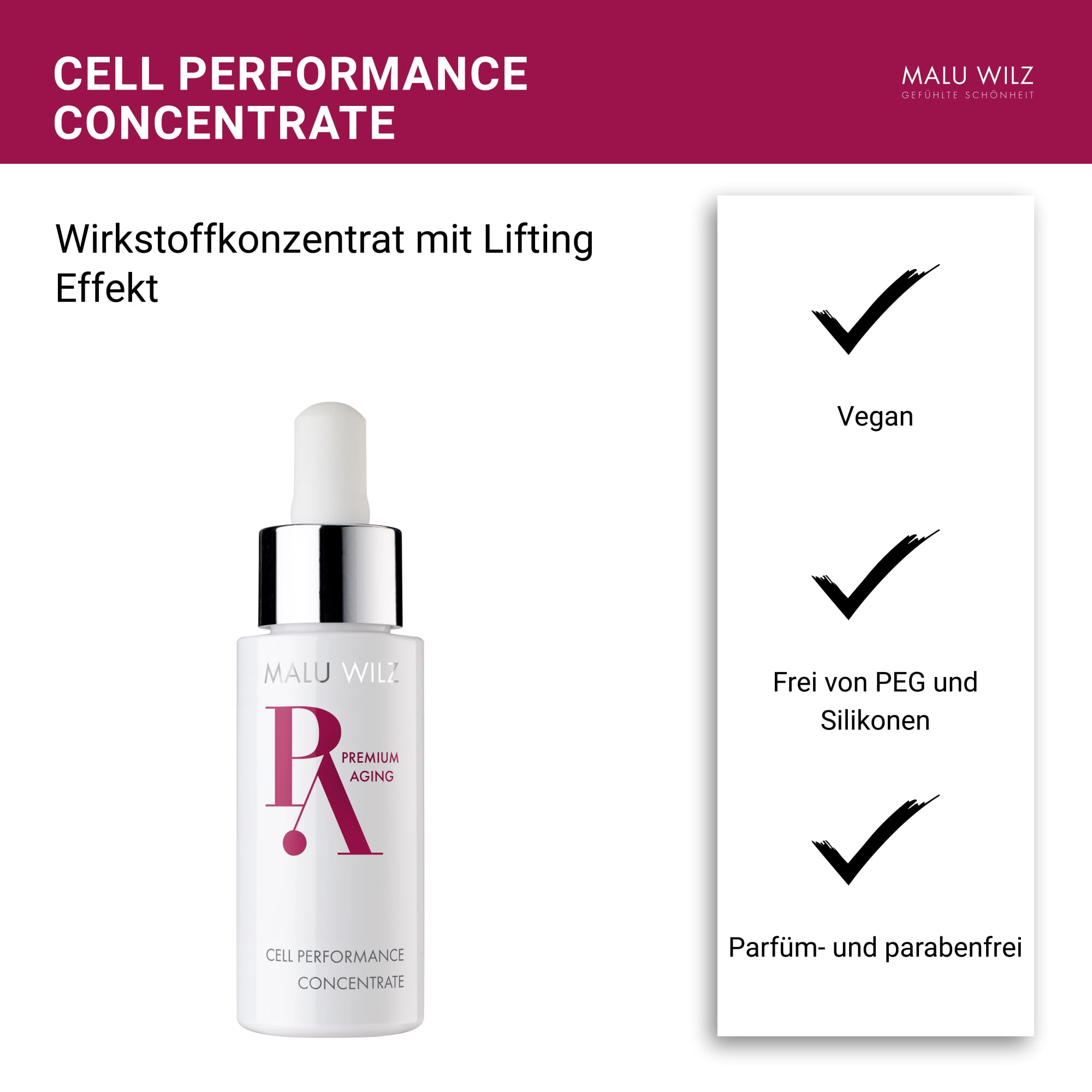 Malu Wilz Premium Aging Cell Performance Concentrate 30ml I Anti Aging Gel Konzentrat I Gründliche Gesichtspflege für die natürliche Hautregeneration