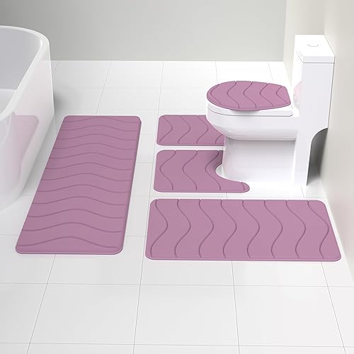 Frsecvion Lujoso juego de alfombras de baño de 5 piezas, juego de alfombras de espuma viscoelástica suave de alta calidad, juego de alfombras de
