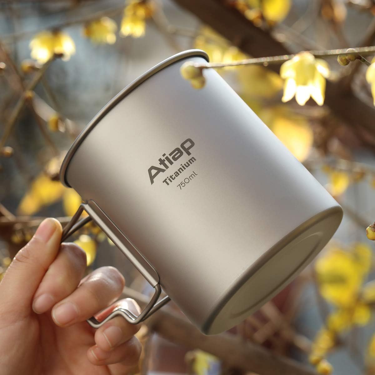 Titanium Pot 750ml Backpacking Pot Camping Coffee Pot Camp Mug Camping Pot with Lid Foldable Handle Portable Lightweight