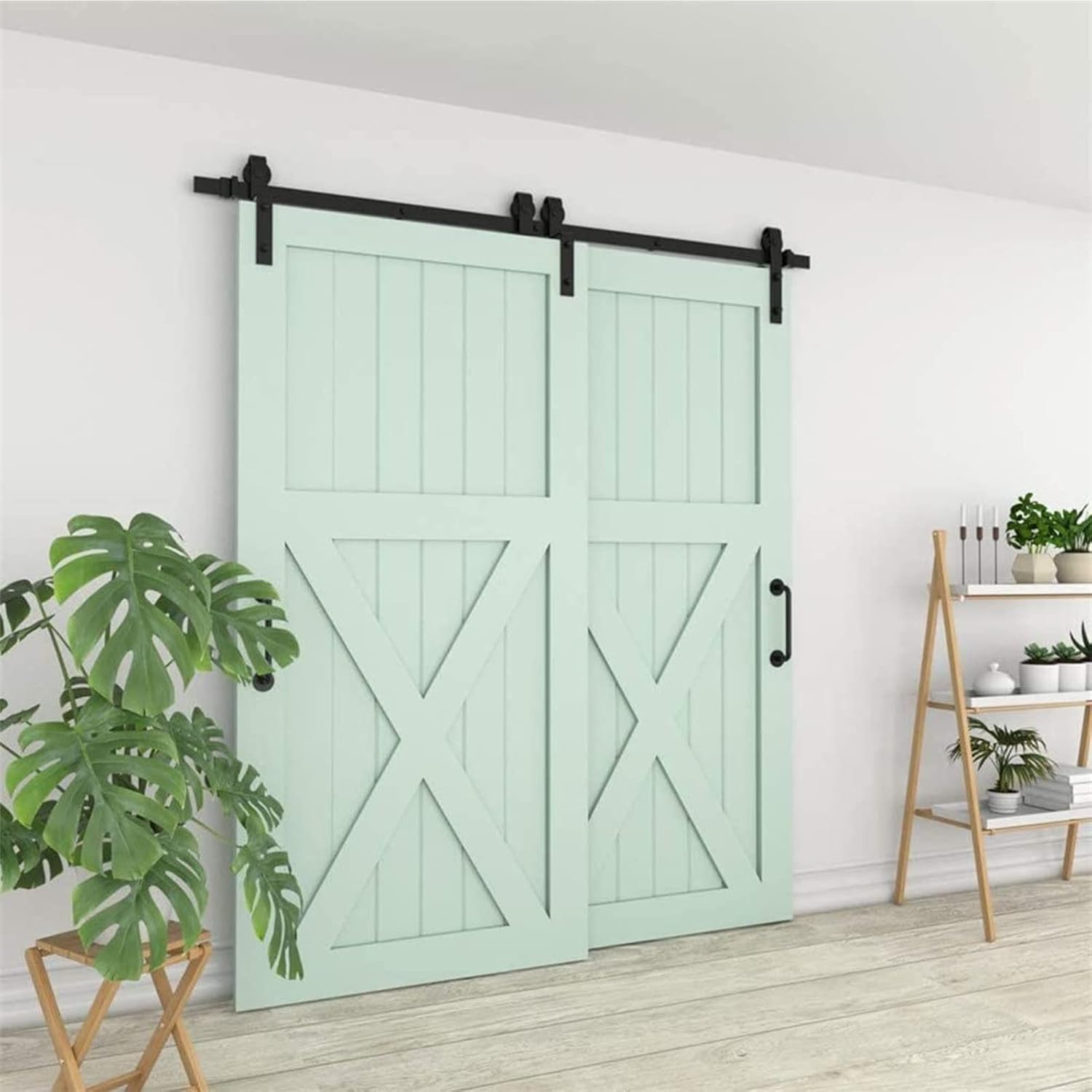 Sliding Barn Door Hardware Kit, Double Door Single Track