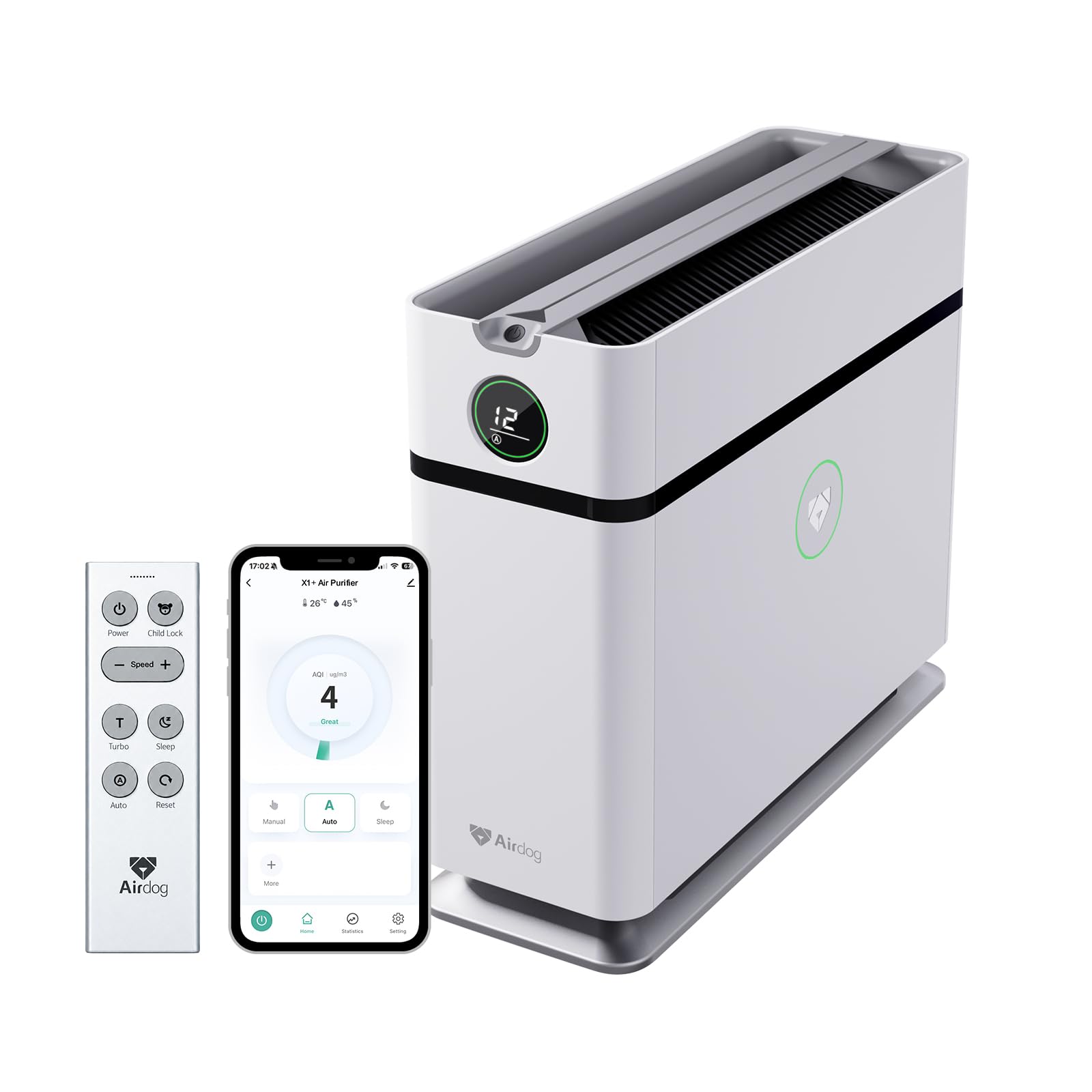 Airdog X1+ - Purificador de aire para el hogar, tecnología TPA hasta 20 veces más eficaz que HEPA, limpiador de aire portátil para RV con 3 modos, control de aplicación para alérgenos, contaminantes
