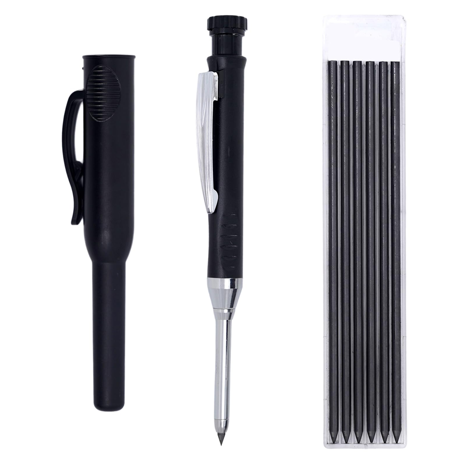 Mechanical Carpenters Pencil, Construction Pencil with 6Pcs Refills, Long Nose Nib Metal Solid Joiners