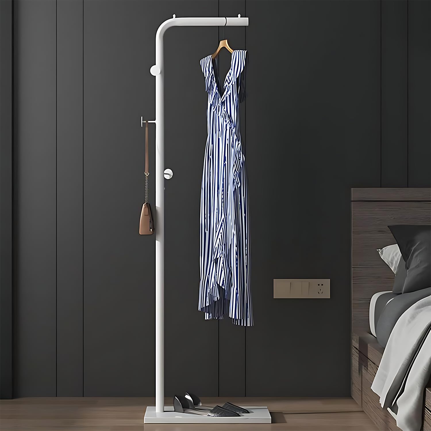 GenericModern Coat Rack for Entryway or Bedroom-Stylish & Space-Saving with Durable Slate Base. Fits Bedroom, Living Room, Office & Dining. Easy to Clean & Elegant Texture(white rack-white base)