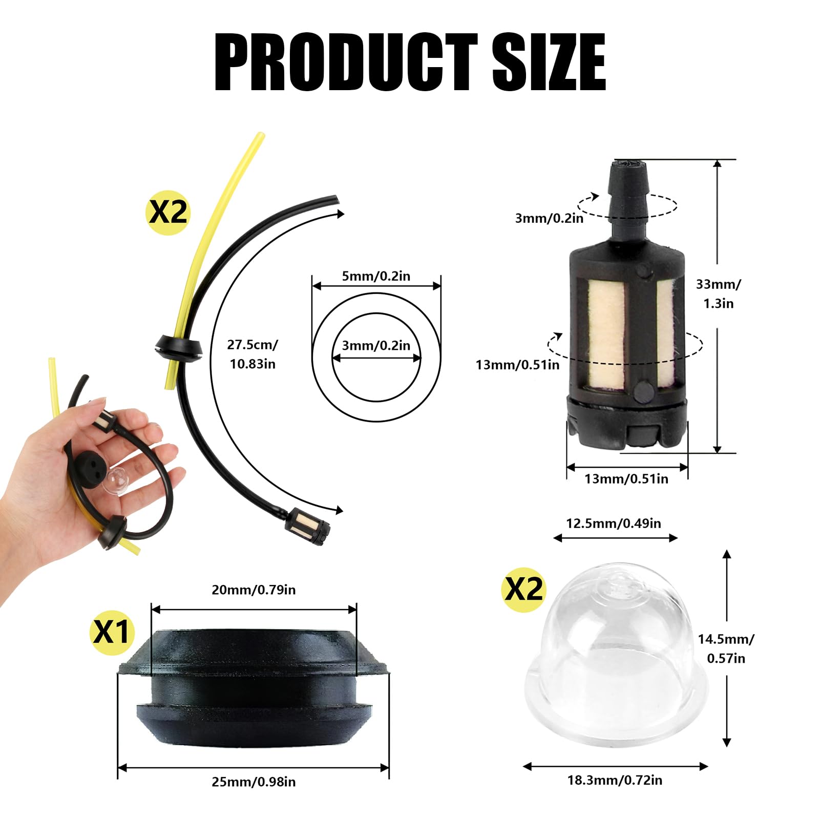 Lot de 5 Pièces Durite Essence Universelle avec Filtre pour Tondeuses Taille-Haies Débroussailleuses 2 et 4 Temps
