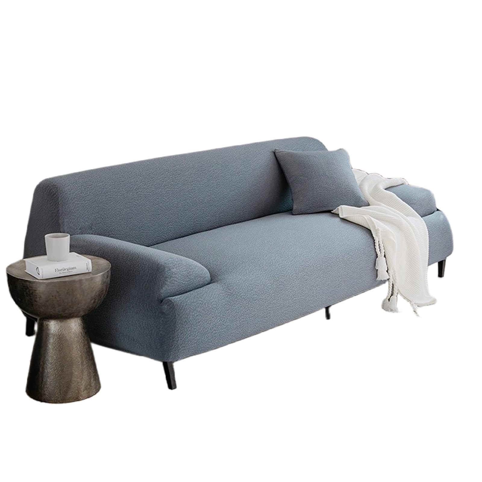 Housse de canapé extensible pour grand salon familial gris foncé 4 places