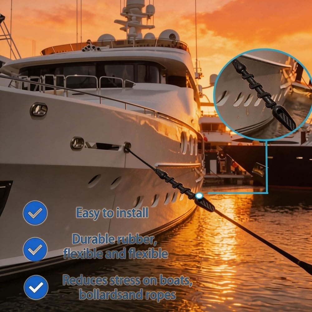 Marine-Grade Gummi Festmacher Snubber Stoßdämpfer für Yacht-Docking, robuste Bootsstoßstange mit rutschfestem Design für 10–12 mm Nylonseil, UV- und Salzwasser (2 Stück)