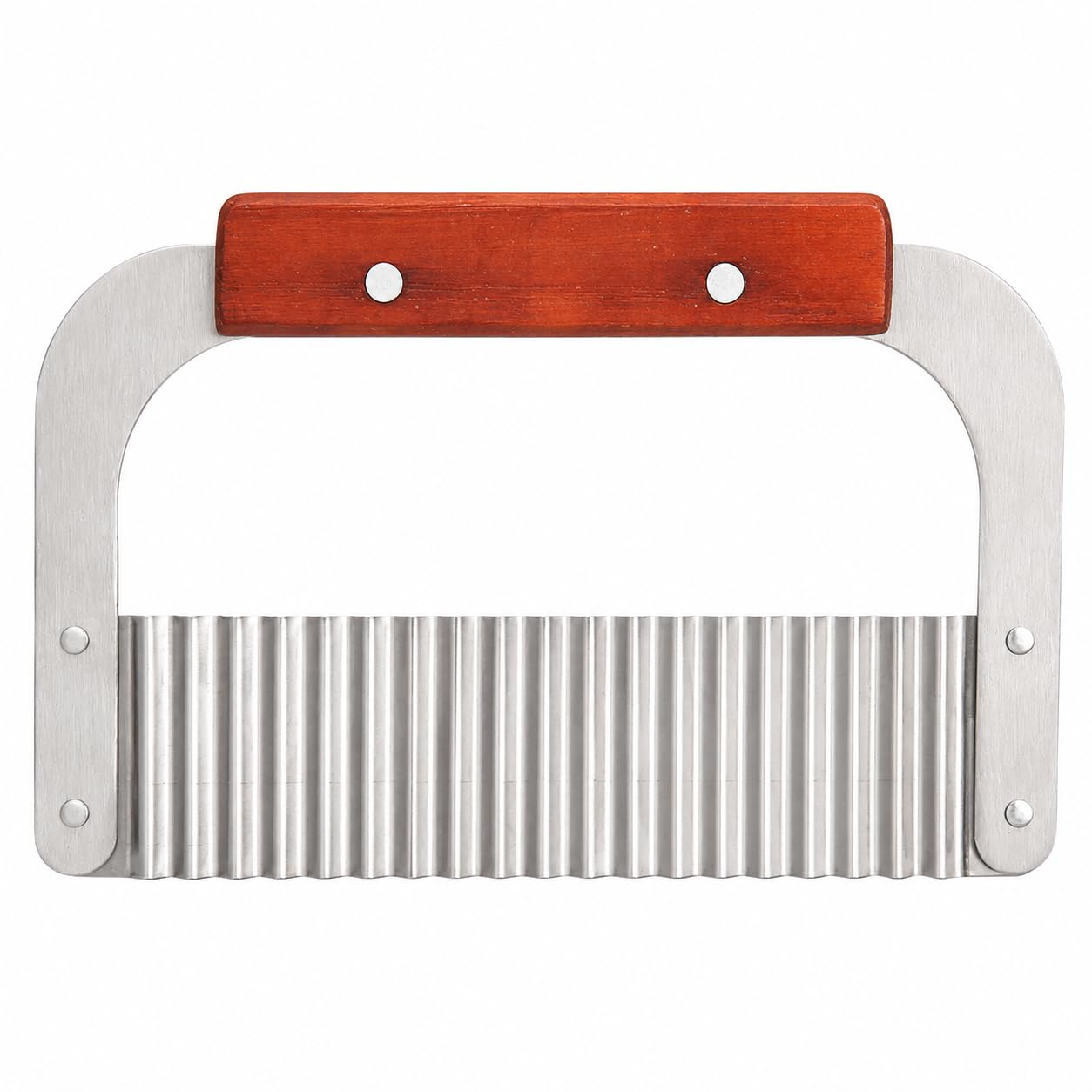 Uteruik Potato Chip Cutter Wooden Handle Blade Slicer Crinkle Cutter Tool Stainless Steel Vegetable Crinkle Wavy Cutter Kitchen Tool, 1pcs