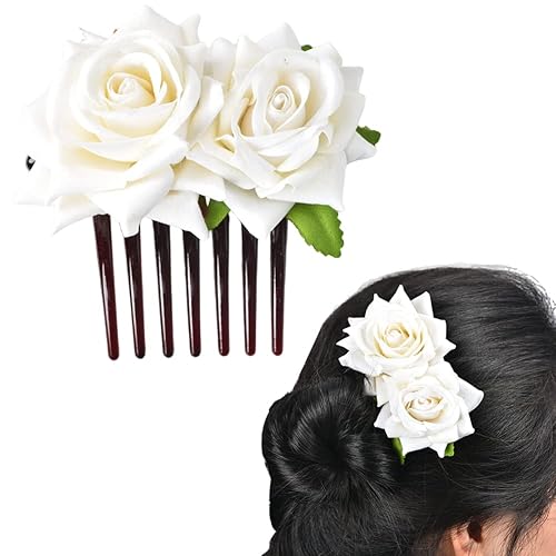 Miniatura 1 de Peines laterales para el cabello de rosas para mujeres y niñas, clip de flores de rosas para cabello grueso y fino, horquillas para el cabello para