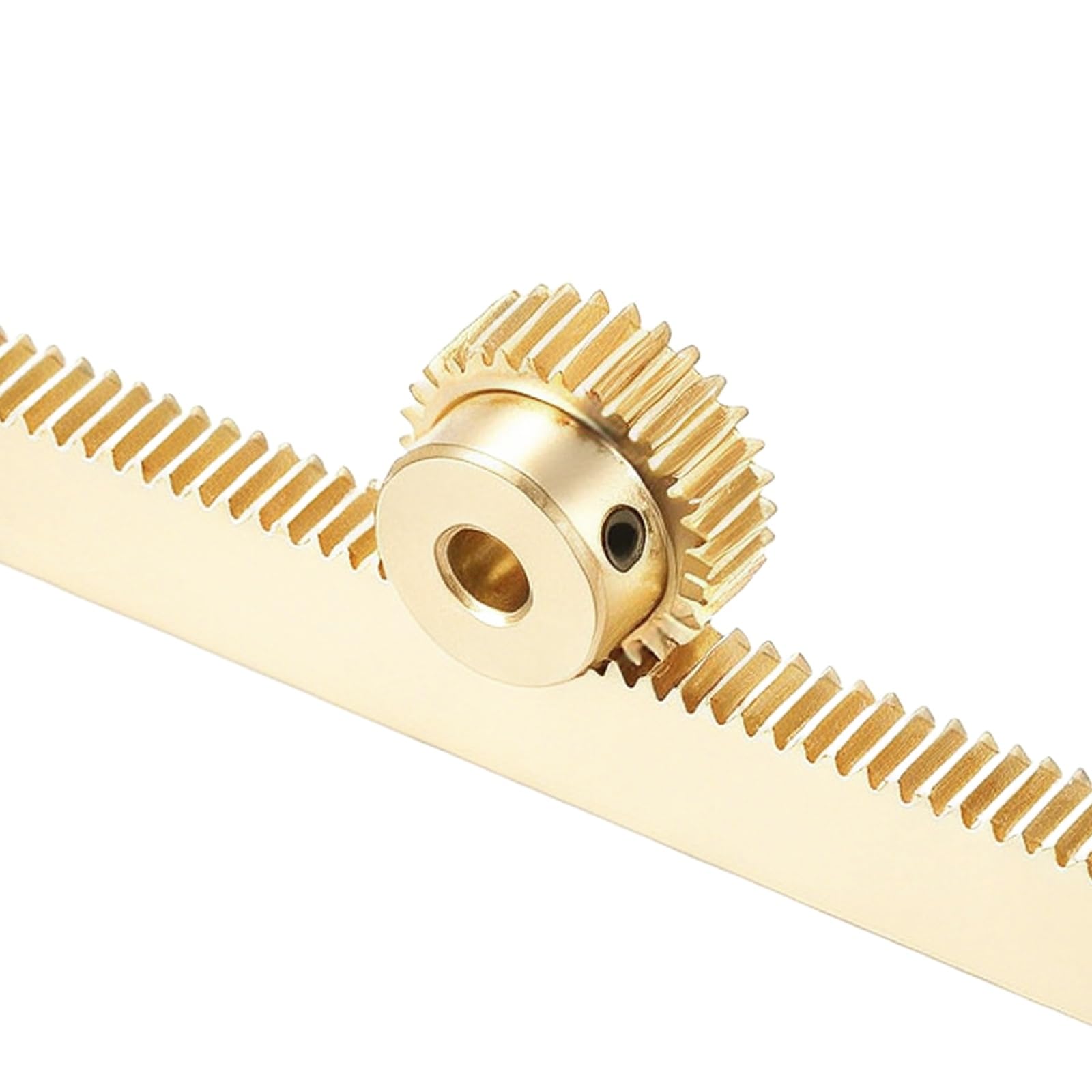 sourcing map Brass Spur Gear and Gear Rack, 0.5M 30T Industrial Power Transmission Components Pinion Spiral, 10x5x300mm Rack with 0.5 Module Spur Gear 4mm Bore