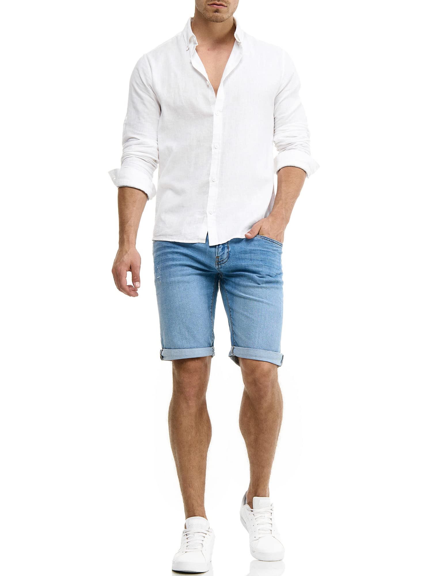 Indicode Hommes Caden Jeans Shorts | Pantalon Court en Jean à 5 Poches