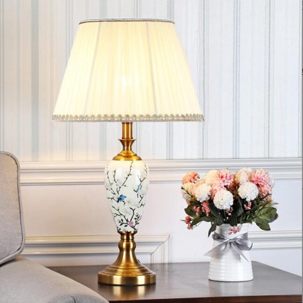 Estilo americano Lámpara de escritorio Modernidad Cerámica Lámpara de Mesa Dormitorio Lámpara de noche Vivir Con sombra de tela E27*1 para Vivero Hotel Cafe Decorative 36 * 63cm