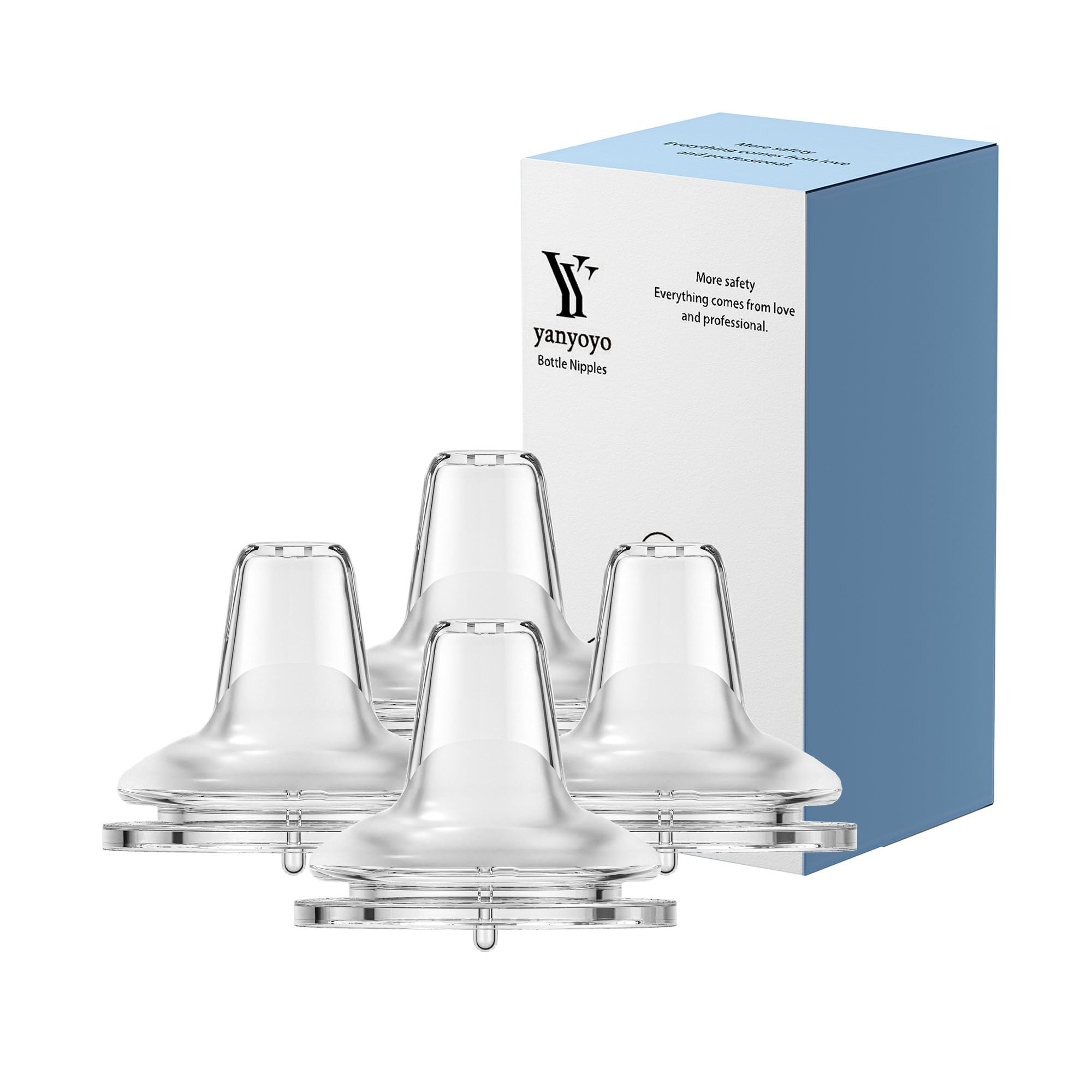 yanyoyo Sippy Spout Nipple for Wide Neck Baby Bottle, Natural Silicone Anti Colic Sippy Cup Nipples, 6 Months+, 4 Counts (Spout Nipple-Transparent)
