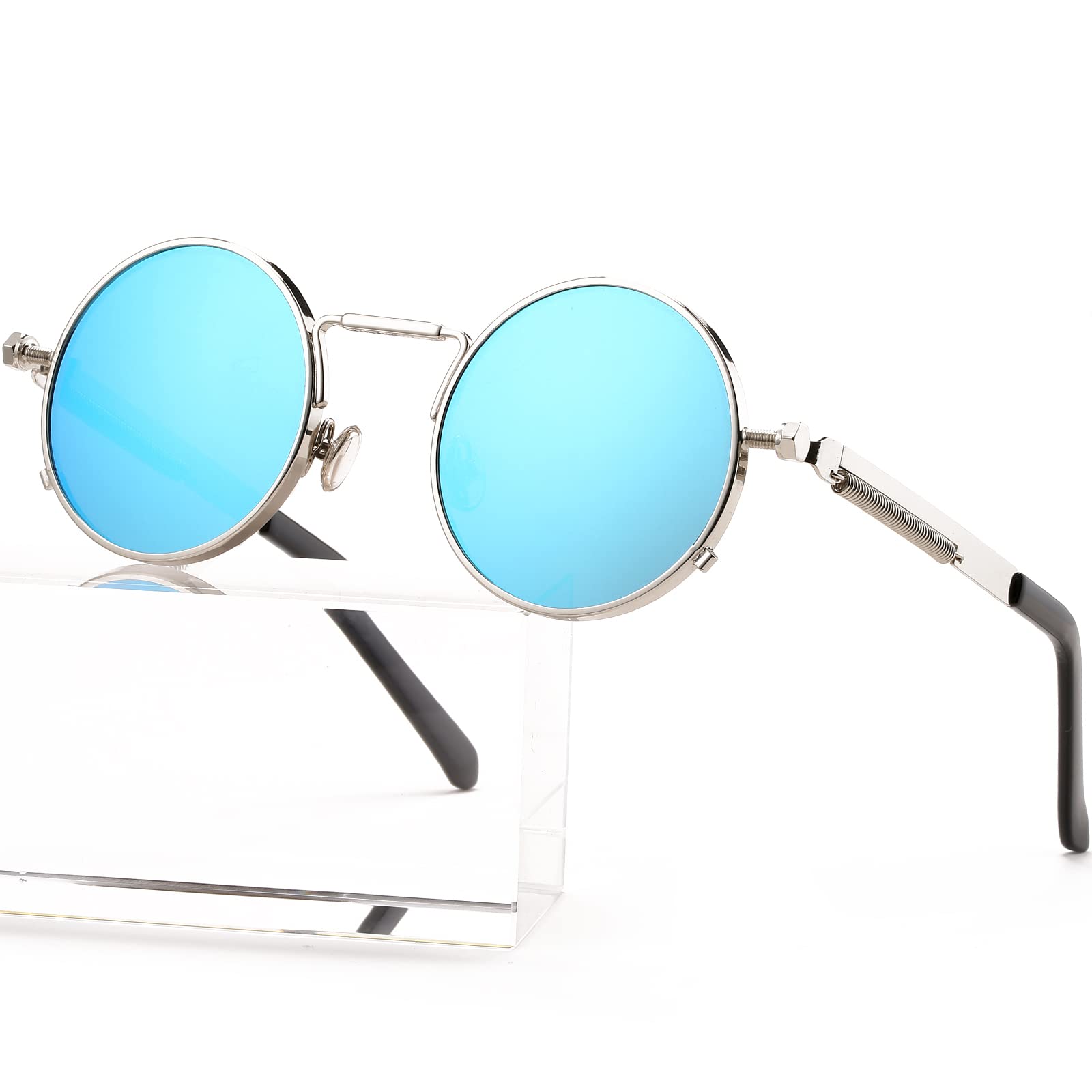 AIEYEZO Round Steampunk Sunglasses Trendy Retro Circle Glasses Gothic Metal Frame 100% UV Blocking Lens