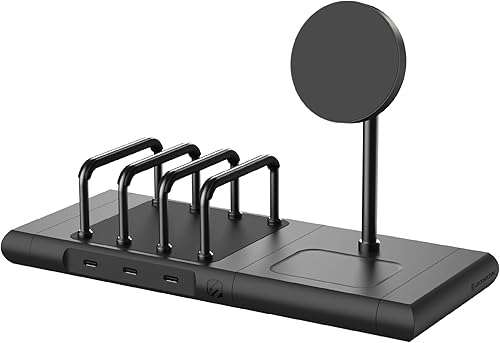 Scosche BaseLynx 2.0 Estación de carga múltiple con soporte de cargador inalámbrico magnético Qi2 de 15 W, almohadilla de carga de 5 W para AirPods,