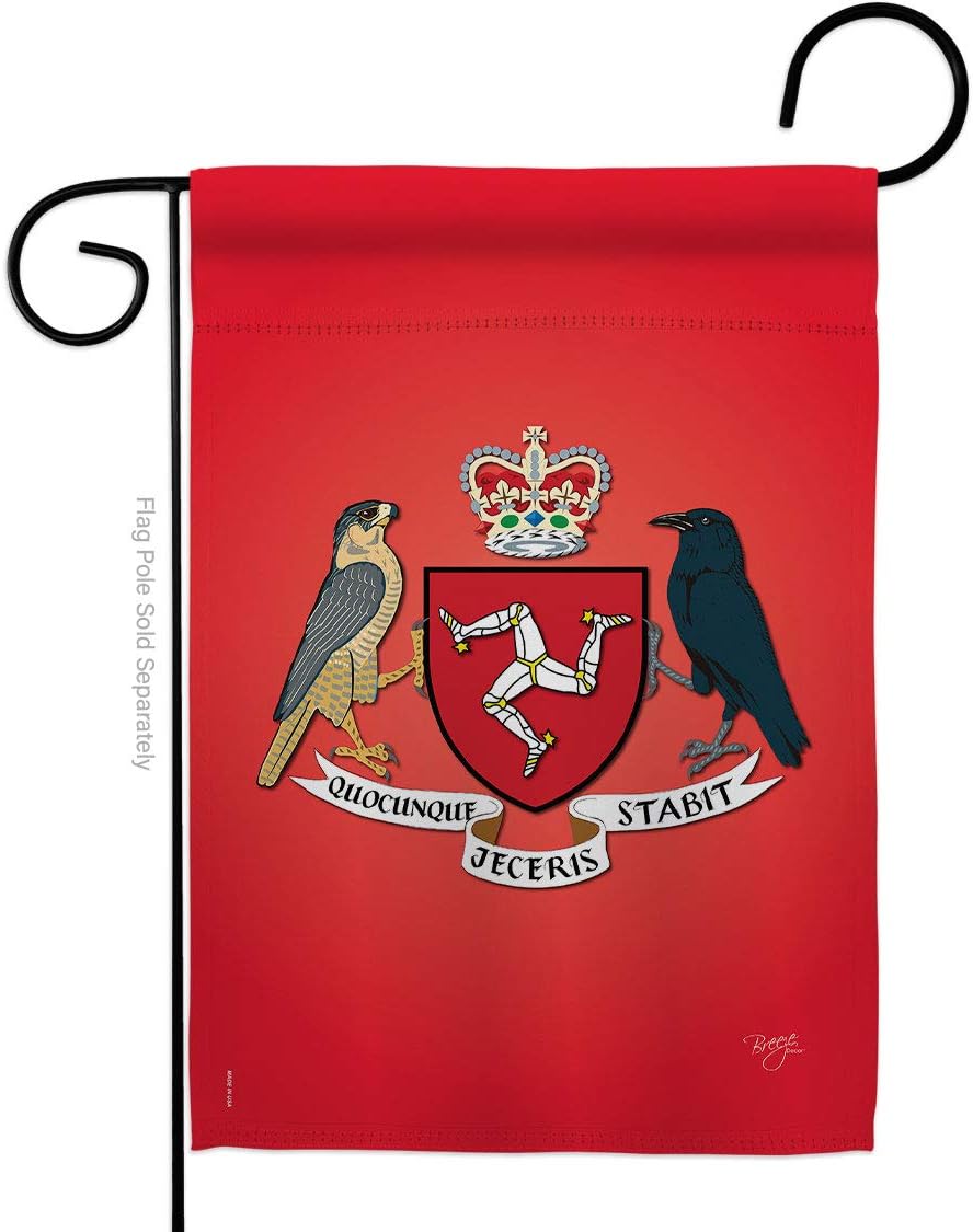 Isle of Man Burlap Garden Flag Set Wood Dowel Regional Nationality Nation International World Country Particular Area Small Decorative Gift Yard House Banner Double-Sided Made In USA 13 X 18.5