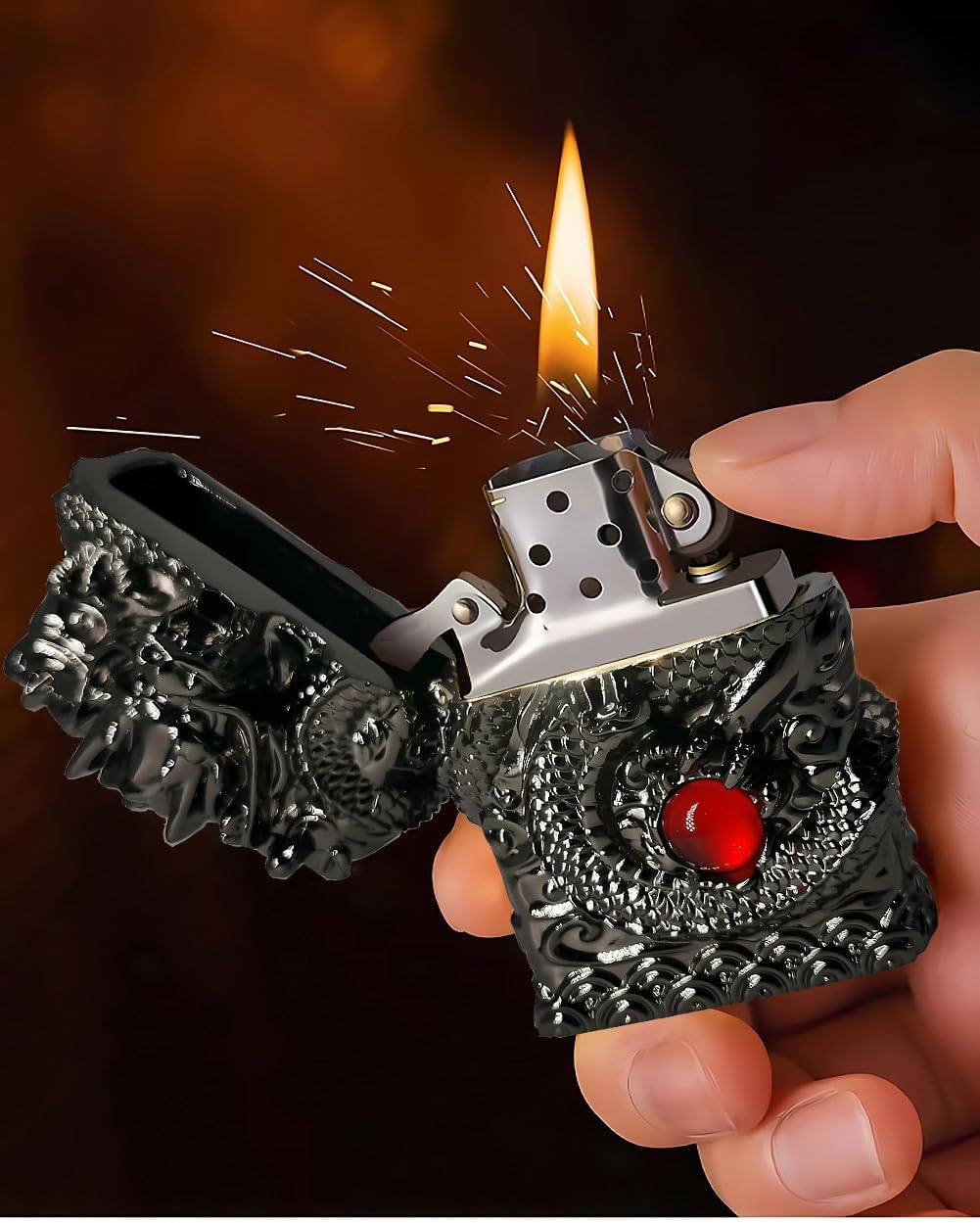 Dragon Candle Lighter - Vintage Portable Antique Reusable Windproof Soft Flame Trench Lighter for Collection/Decorative/Gift/Present (Black)