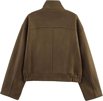Amazon.com: CUFEZN Womens Suede Bomber Jacket High Neck