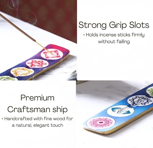 Miniatura 4 de Bless-International - Soporte de madera tradicional hecho a mano para incienso de madera, soporte para aromaterapia, meditación, yoga (siete