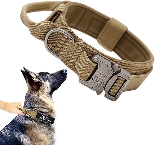 Miniatura 12 de Collar de perro personalizado, collar táctico ajustable resistente con asa para perros medianos y grandes (camuflaje del desierto, mediano