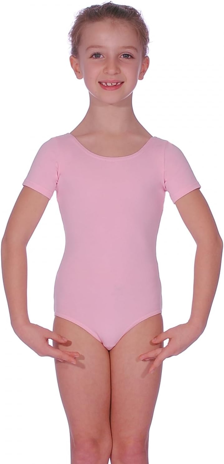 Dancewear Central Short-Sleeved Cotton Leotard Age 7-8 Pale Pink