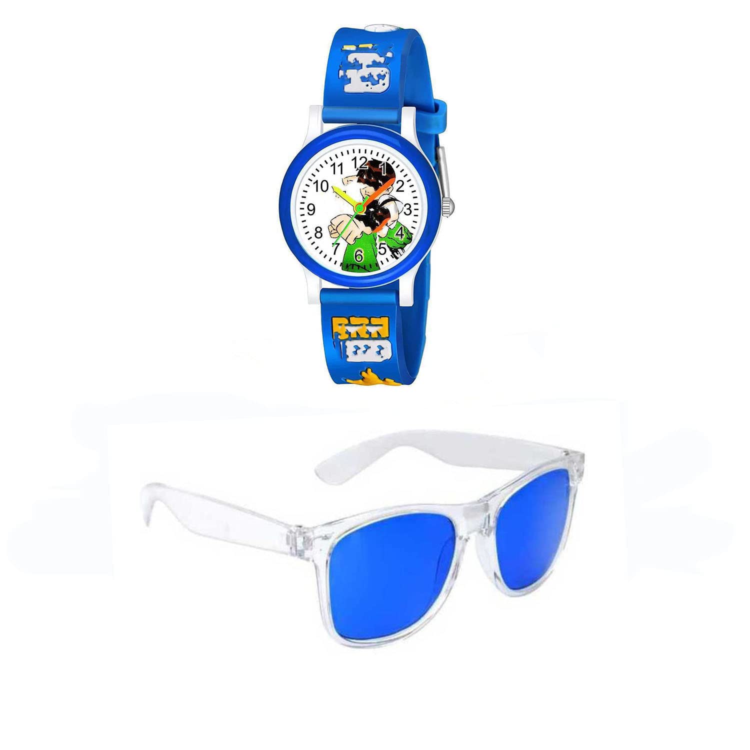 faas Blue SunglassTrasparent Temples +Blue Watch For Boys & Girls .(Sunglass Age 6 to 10).BLUBen-BSQ