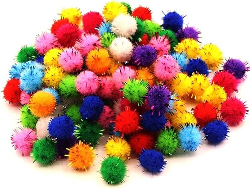 100 pompones de oropel con purpurina para manualidades, decoración de fiestas, gatos (0.4 in, 200 unidades)