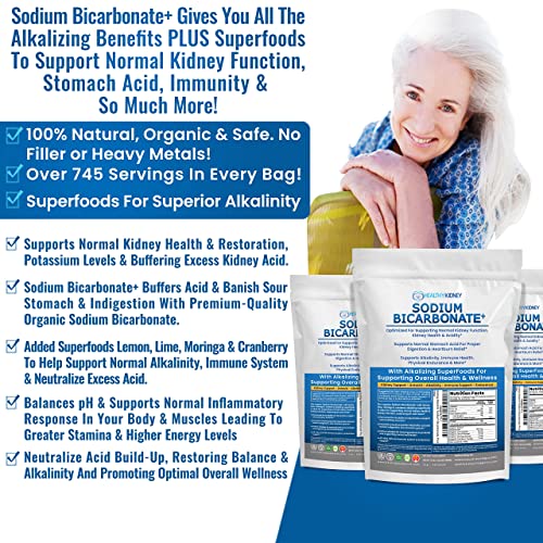 Organic Sodium Bicarbonate Alkaline Supplement For Alkalinity. Support Kidneys & Stomach Acid Neutralizer With Alkaline Superfoods. Sodium Bicarbonate Powder Kidney Immune Support Antacid Sports 2 Lb. #TOP2