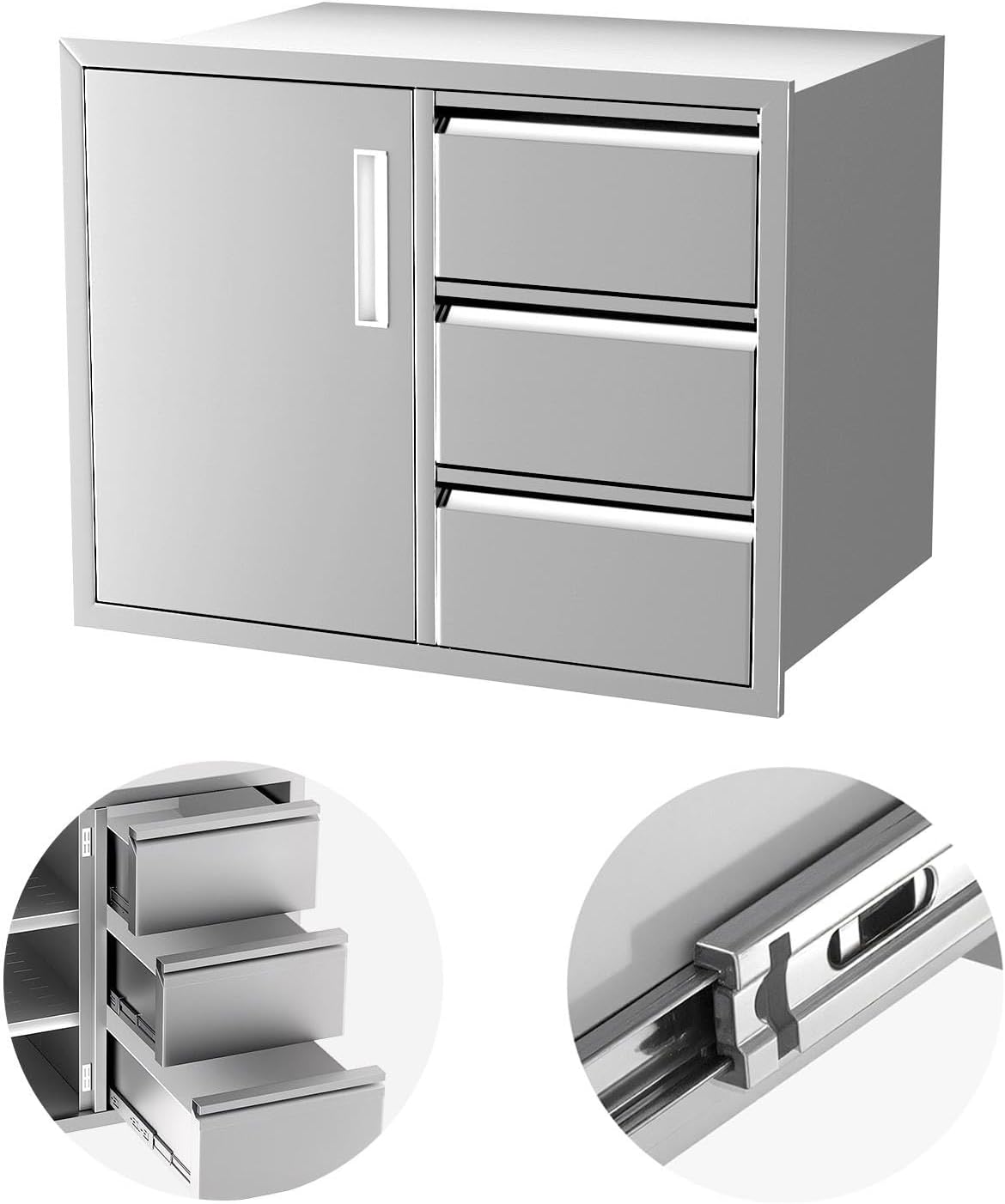 28" W X 22" H X 19.7" D Outdoor Kitchen Drawers Combo Cabinet with Access Door, Outdoor Stainless Steel Cabinet, Flush Mount Outdoor Kitchen Cabinets Combo for Grilling Areas, Indoor Storage