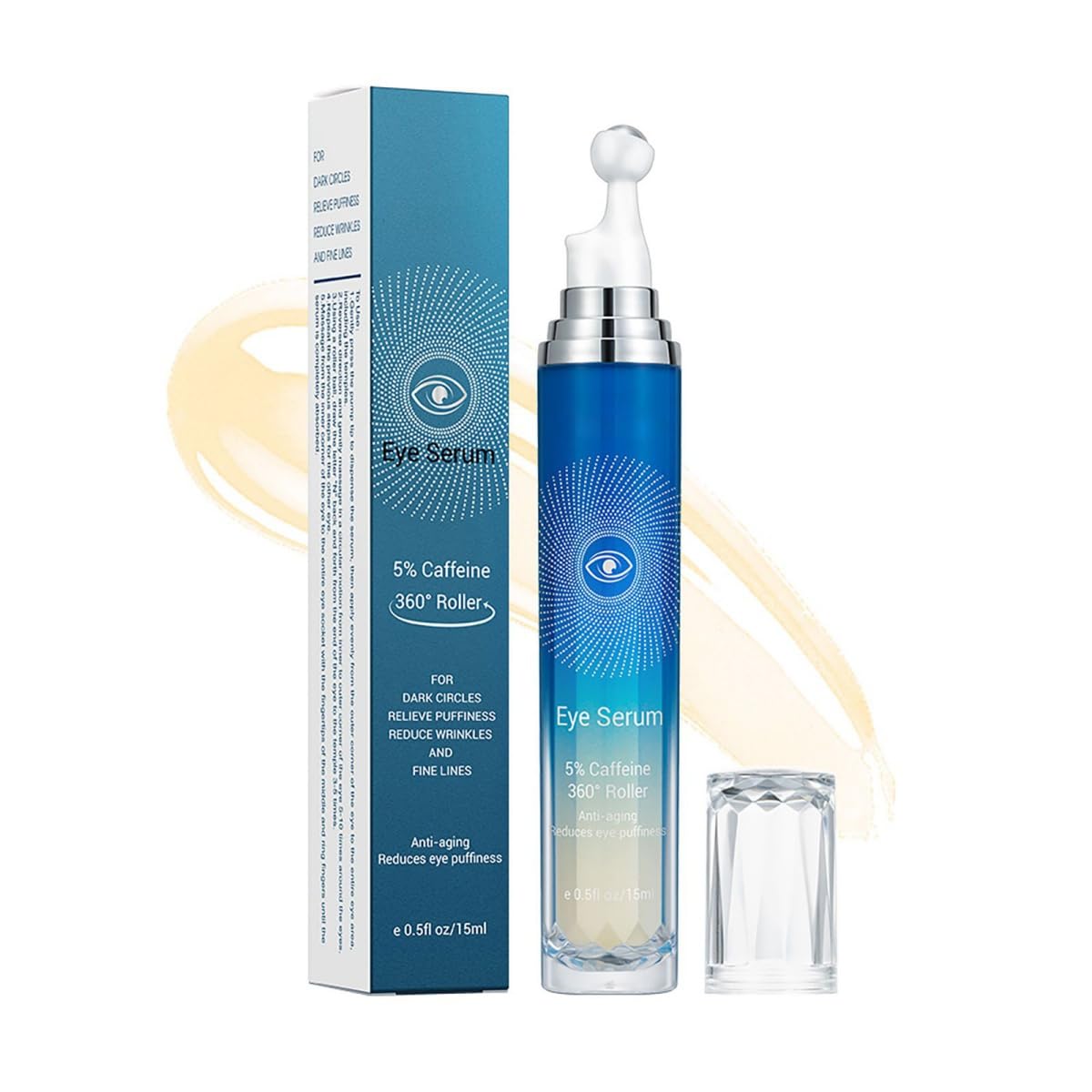 Novobey 5% Caffeine Eye Serum, Deep Hydration Eye Cream For Dark Circles With 360° Massage Ball, Dark Circles Under Eye Treatment For Dark Circles Puffiness Wrinkles Fine Lines