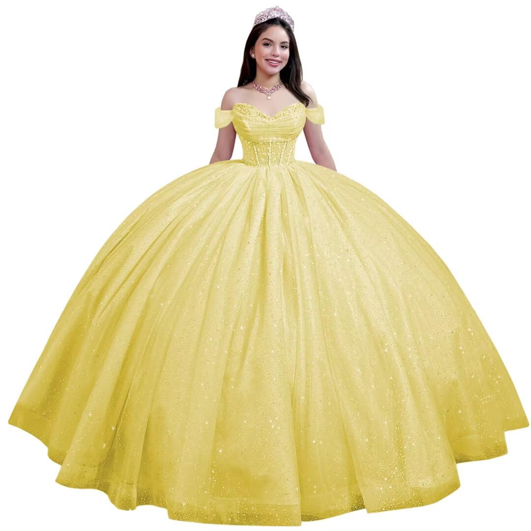 Youjiayi Glitter Tulle Quinceanera Dress with Train