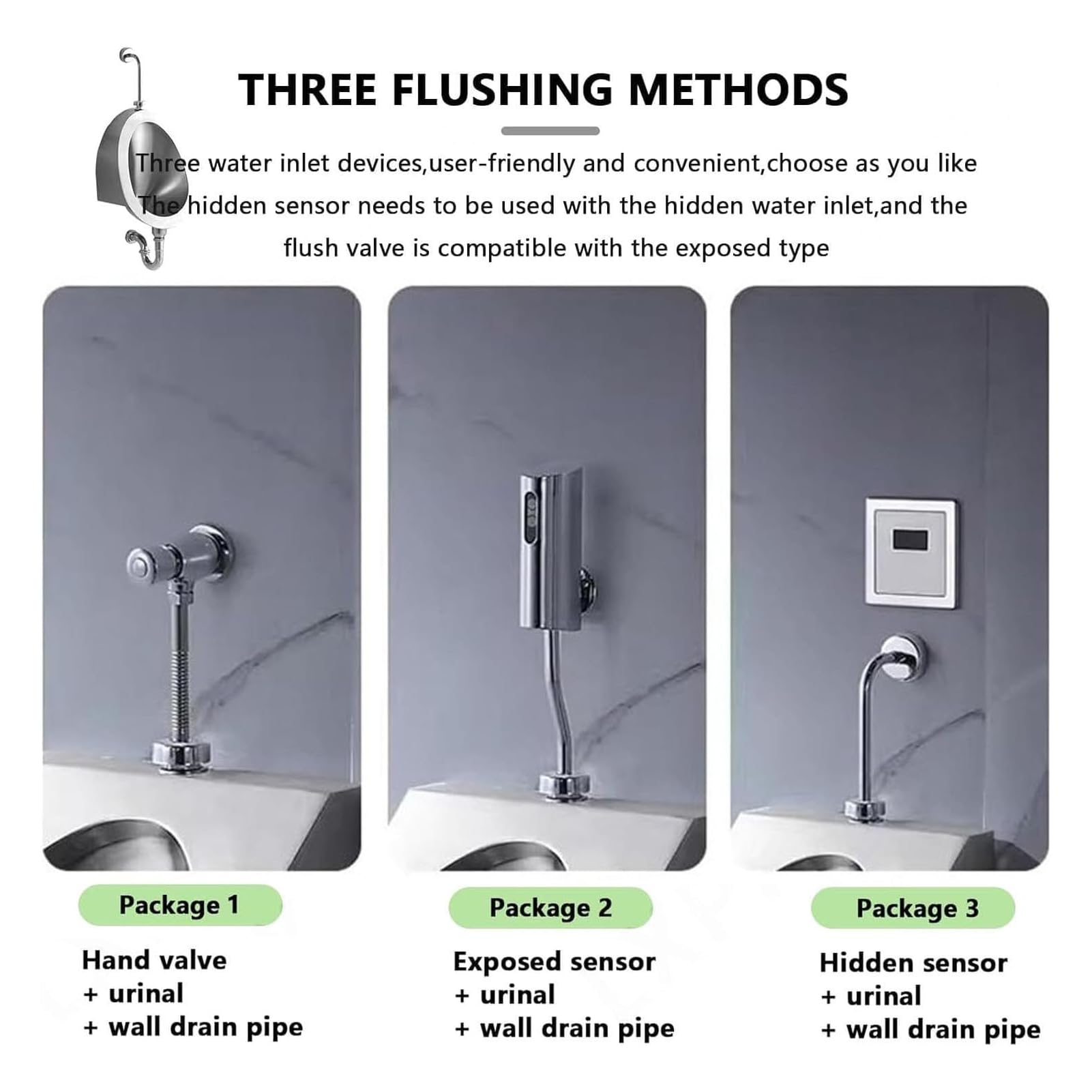 Orinatoio a parete in acciaio inox, sistema di lavaggio intelligente per uomini, uso domestico e commerciale, WC con sensore attivato per garage, bar, hotel