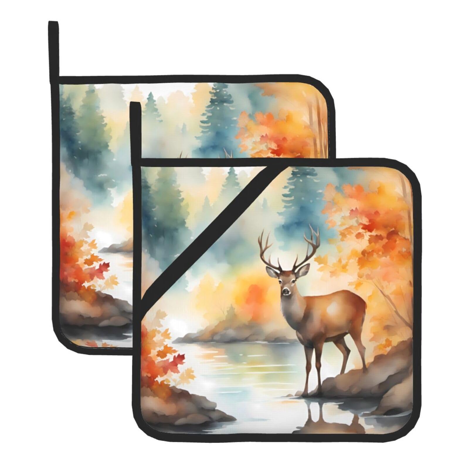 Deer by the river Square Heat Resistant Trivet Set Thick and Durable for Baking Barbecue Cookware Oven