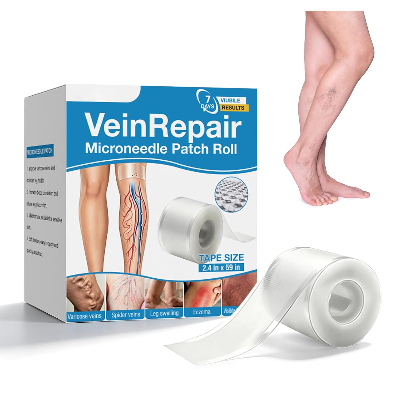 2026 Vein Repair Microdarts Patch Roll for Legs, 2026 New Professional Varicose Veins Treatment for Legs, Varicose Vein Patches Leg for All Skin Types (1 Box)
