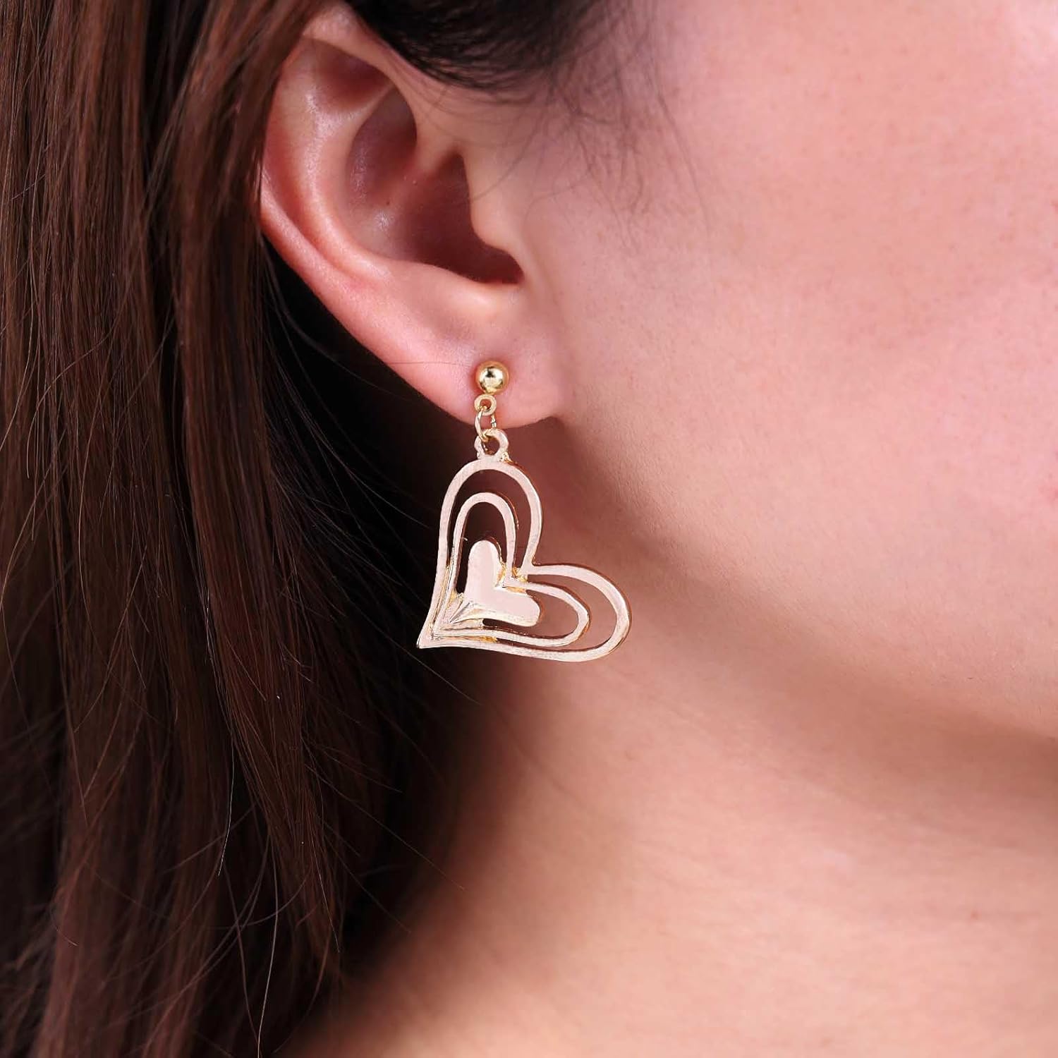 Boho Large Heart Drop Earrings Gold Heart Hoop Dangle Earrings Vintage Open Heart Earrings Exaggerated Heart Love Stud Earrings Jewelry for Women - Image 2