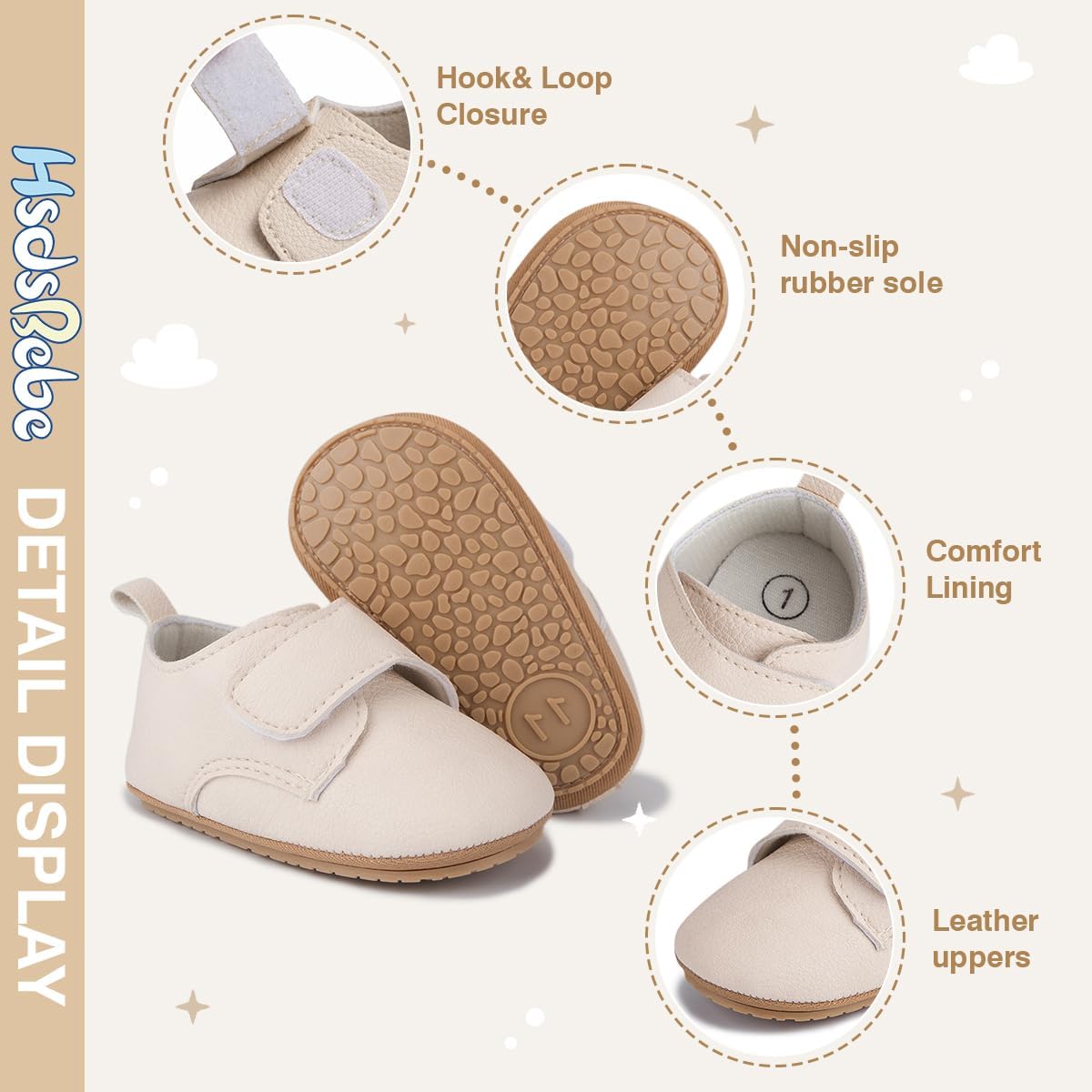 HsdsBebe Baby Boys Girls Oxford Shoes PU Leather Soft Rubber Sole Sneakers Anti-Slip Toddler Ankle Boots Infant Walking Shoes Moccasins - Image 5