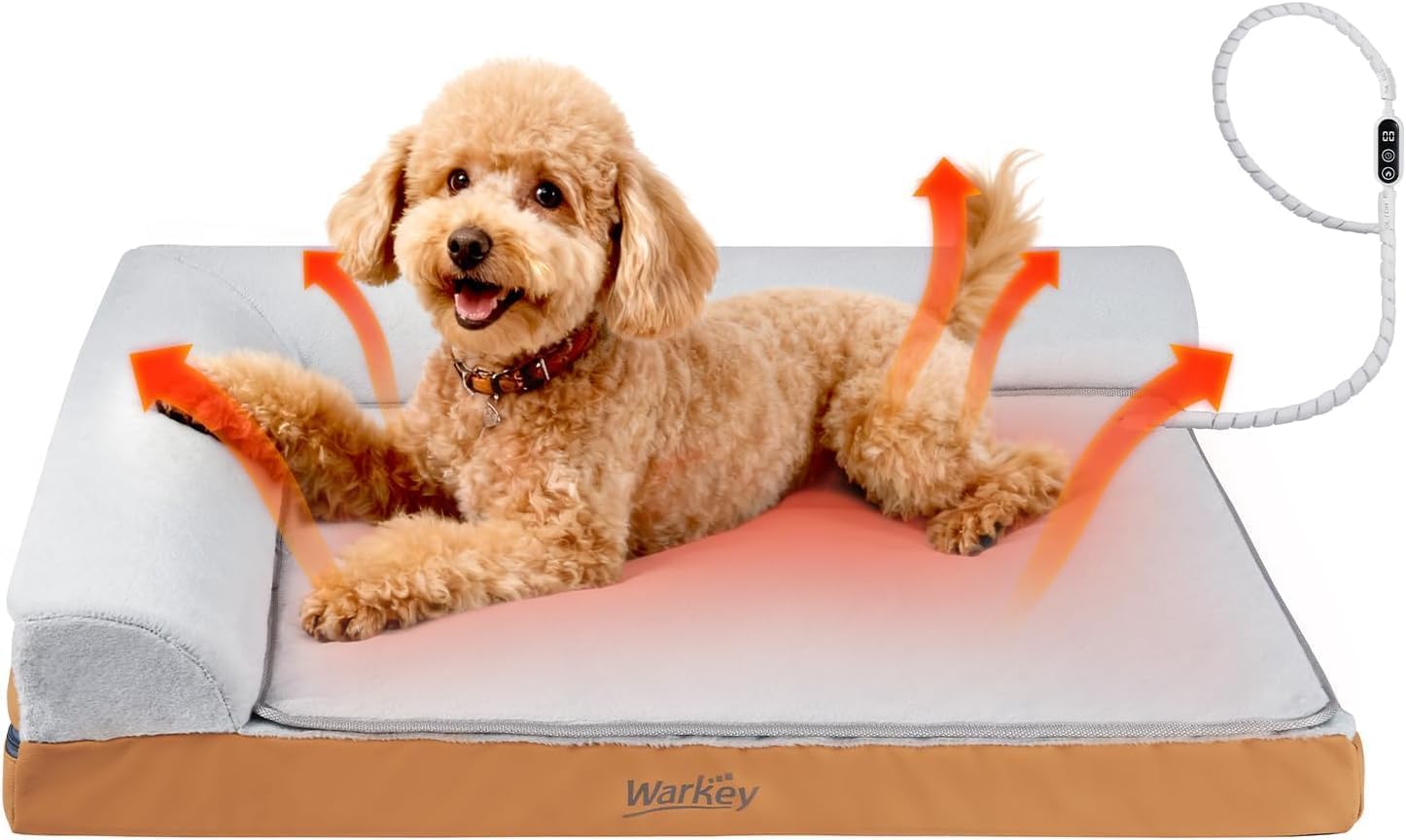 Heated Dog Bed Medium Sized Dog, Heated Pet Bed Waterproof Cover, Medium Orthopedic Dog Sofa Bed Memory Foam with Pet Heating Pad – 27.95×23.2×6.3in