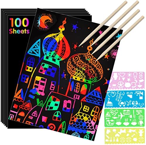 ZMLM Rainbow Scratch Paper Kit: 117Pcs Magic Art Craft Stuff Supplies Black Drawing Pad for Age 3-12 Kids Children Girl Boy DIY Toy Activity Educational|Party Faver|Christmas Birthday Gifts