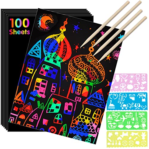 Zmlm Rainbow Scratch Paper Kit: 117Pcs Magic Art Craft Stuff Supplies Black Drawing Pad For Age 3-12 Kids Children Girl Boy Diy Toy Activity Educational|Party Faver|Christmas Birthday Gifts #TOP7