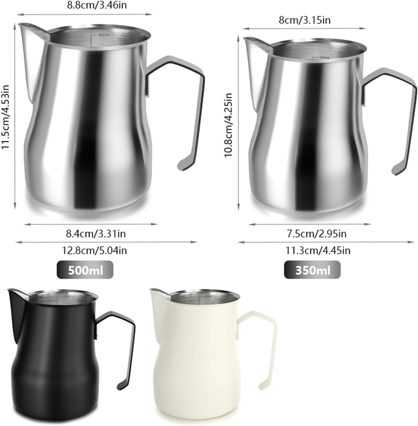 milk frothing pitcher, Milk Frothing Pitcher Jug 350/500ML Stainless Steel Coffee,for coffee machines(Silver 500ml)
