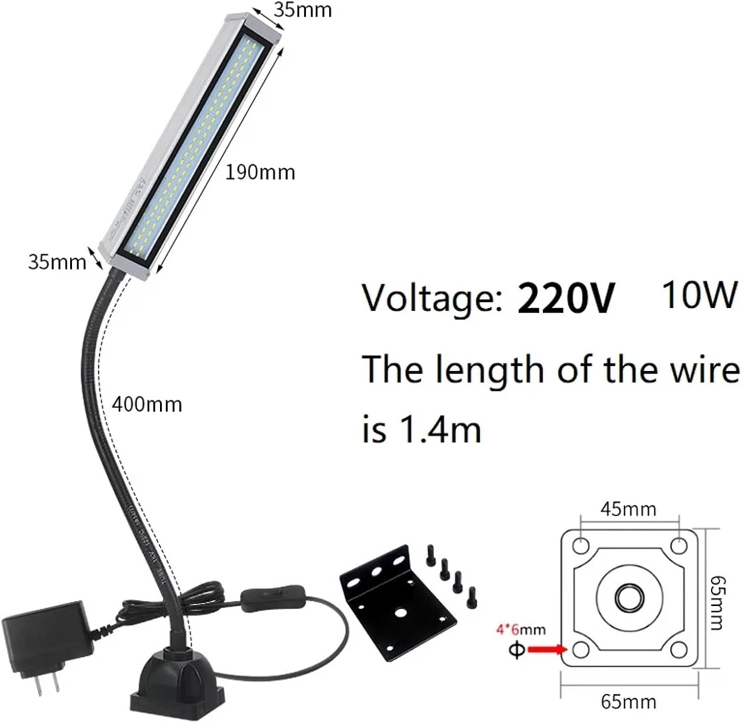 Computerized Numerical Control Workshop Working Lights 400mm Flexible Llong Arm LED Waterproof LED Lndustrial Lamp Aluminum Alloy Light 110-220V(Fixed Base)