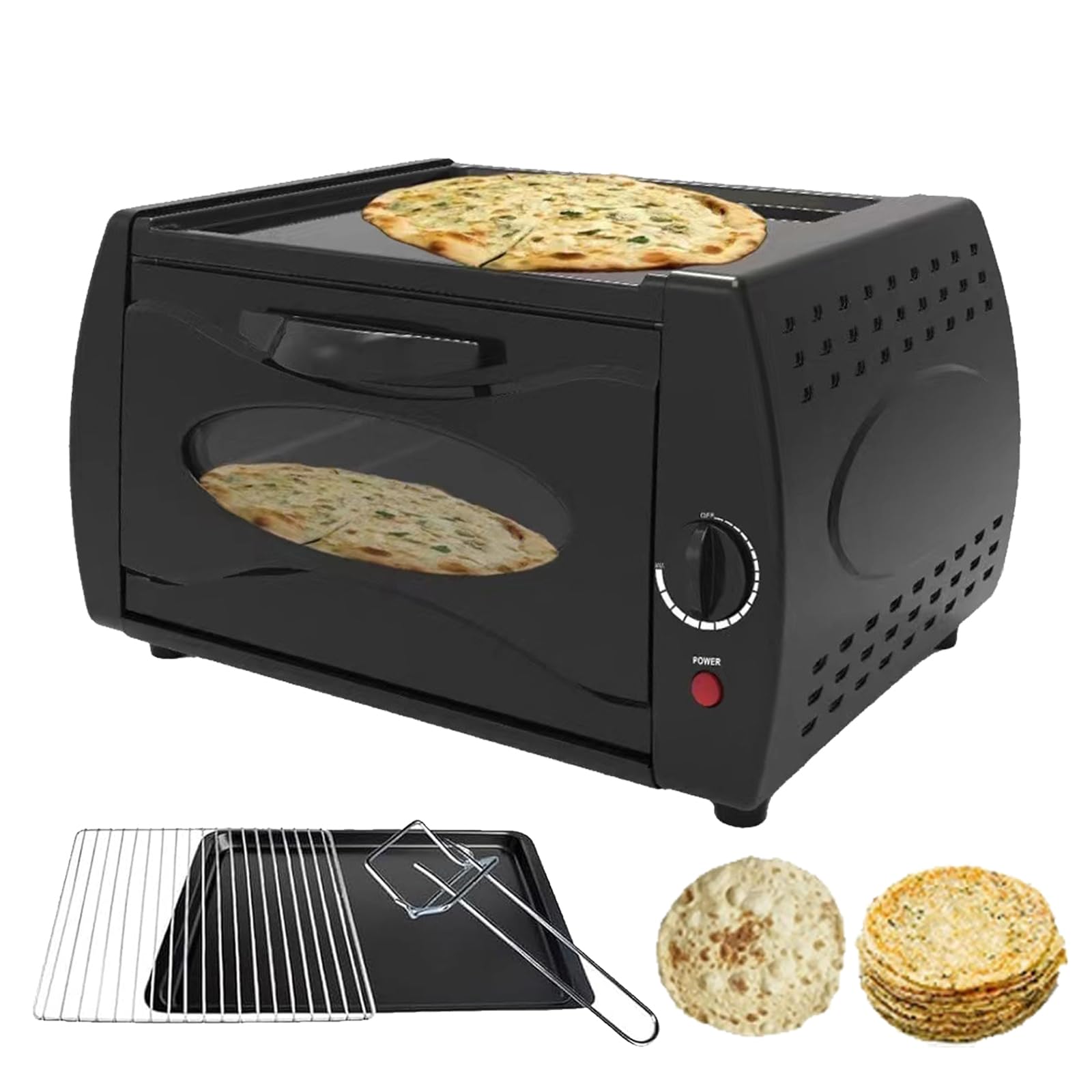 Elektryczny piekarnik Tandoor, mini piekarnik na blacie z blachą do pieczenia i siatką do pieczenia, regulowana temperatura 48.9 °C-398.9 °C, Roti Maker do domowej kuchni