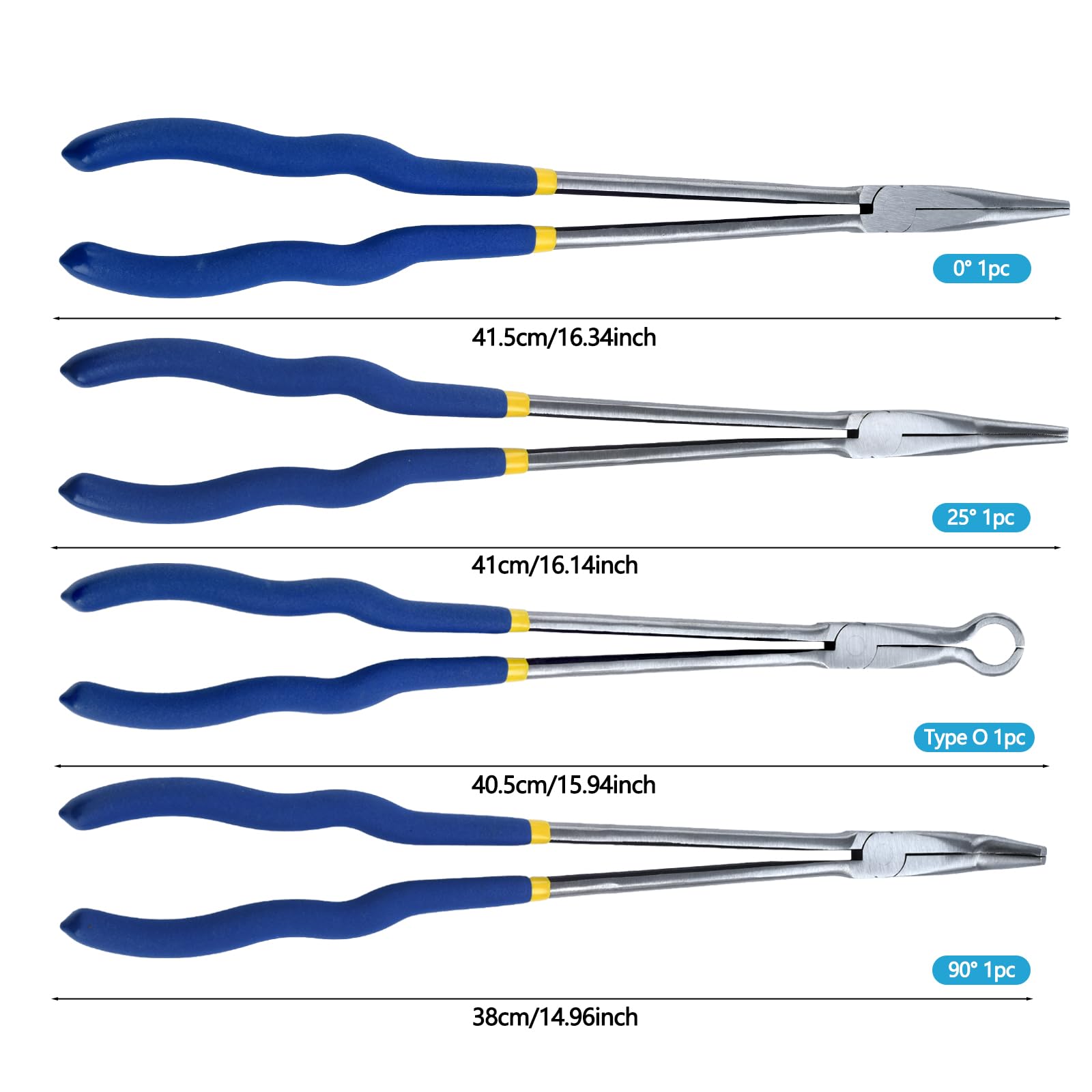 Set di pinze a becco lungo 40,6 cm, multiuso, pinze a becco lungo, pinze a becchi dritti 25/45/90 gradi e pinze a becchi lunghi a forma di O (4 pezzi B)