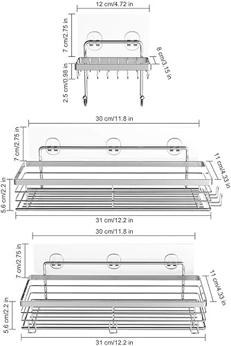 Miniatura 3 de Orimade Paquete de organizadores de ducha de 2 niveles con estantes de ducha de 2 niveles con soporte para jabonera plateada, sin perforaciones, a