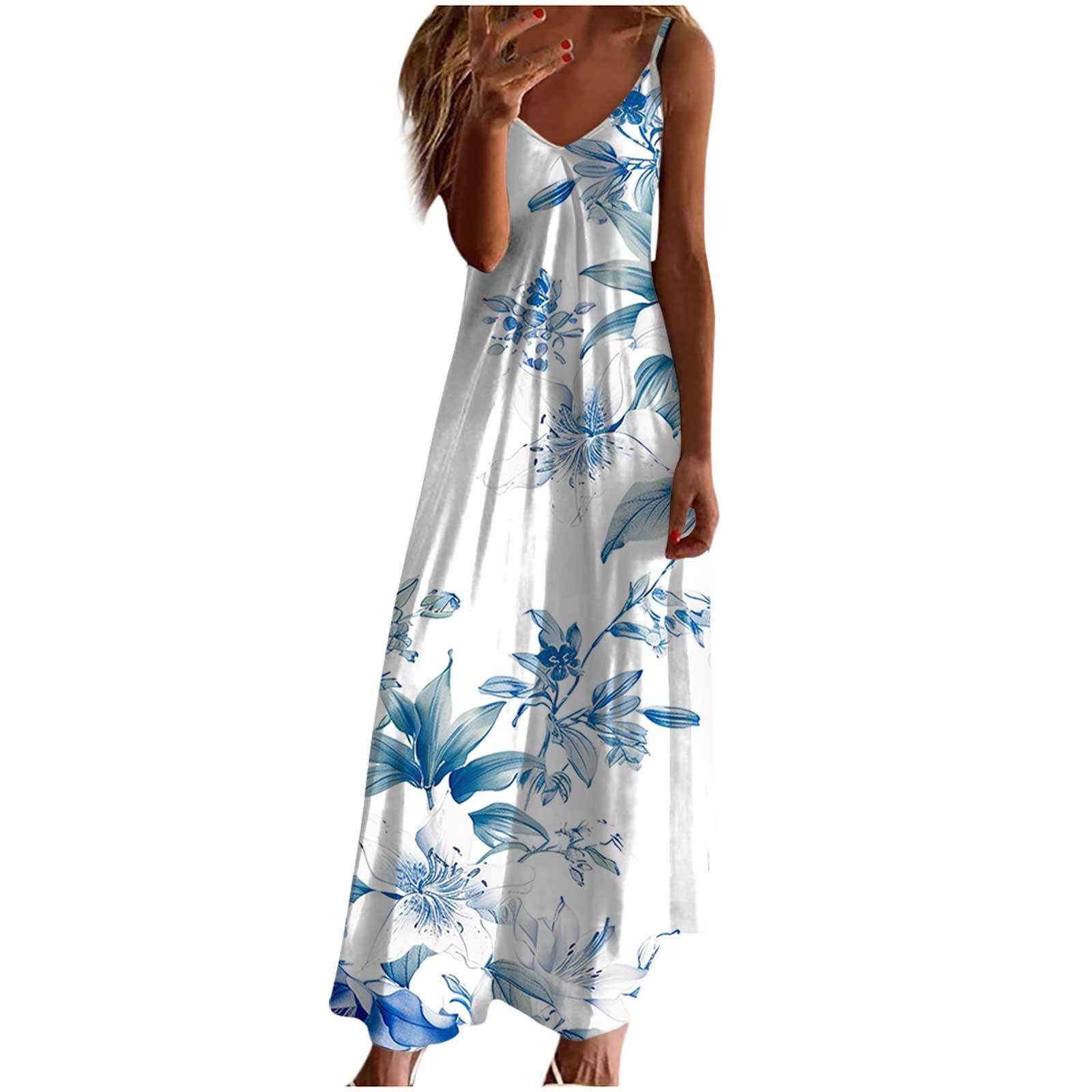 Ceboyel Women's Colorful #37 Floral Spaghetti Strap Sundress Casual Summer Long Maxi Dress Vneck Sexy Boho Dresses Trendy Beach Clothes 2024, S