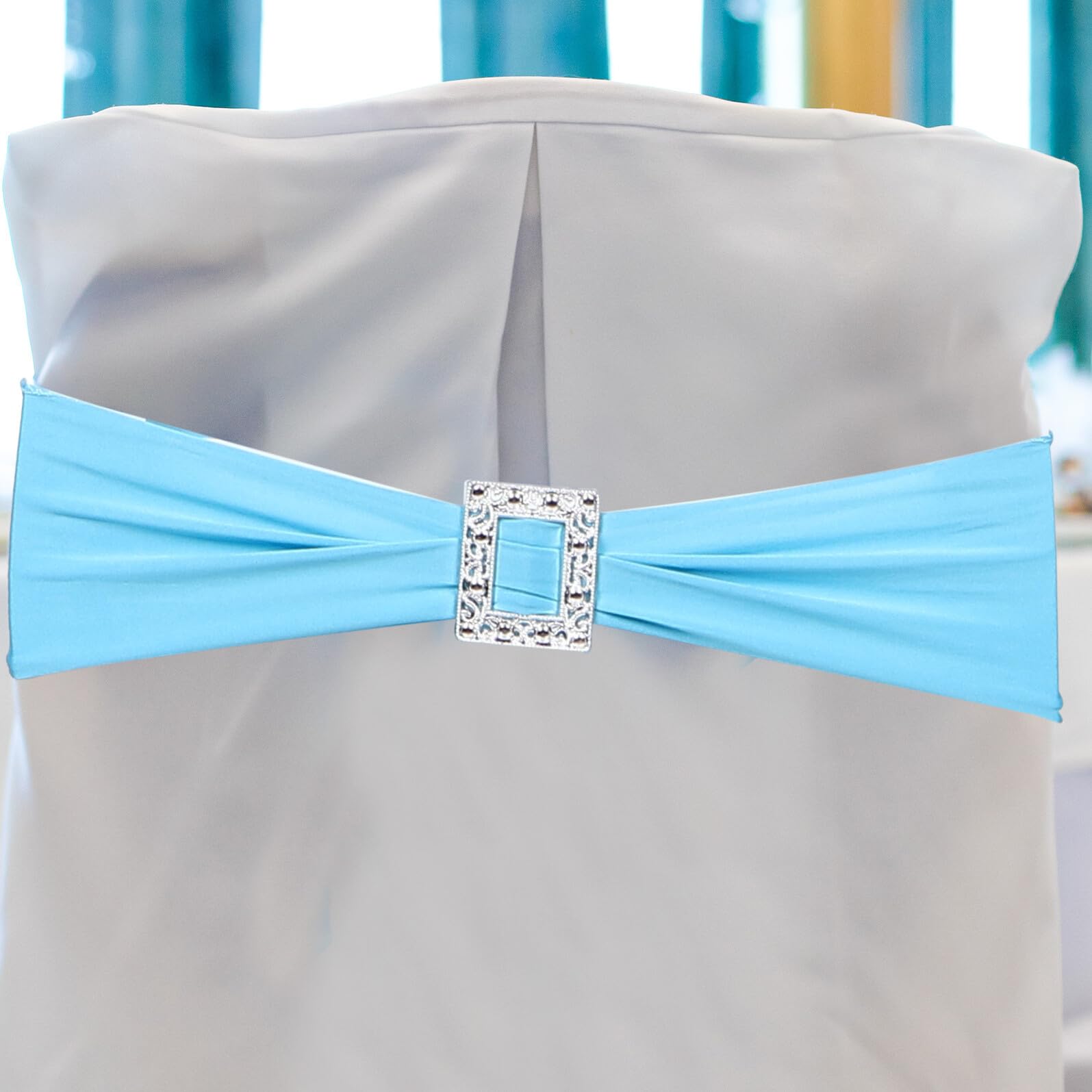 NUOBESTY 20 Stück Elastische Stuhlhussen mit Schmetterlingsschleife Rechteckige Stuhllehnenbezüge aus Polyester Passend für Hochzeiten Bankette und Partydekoration Sichere